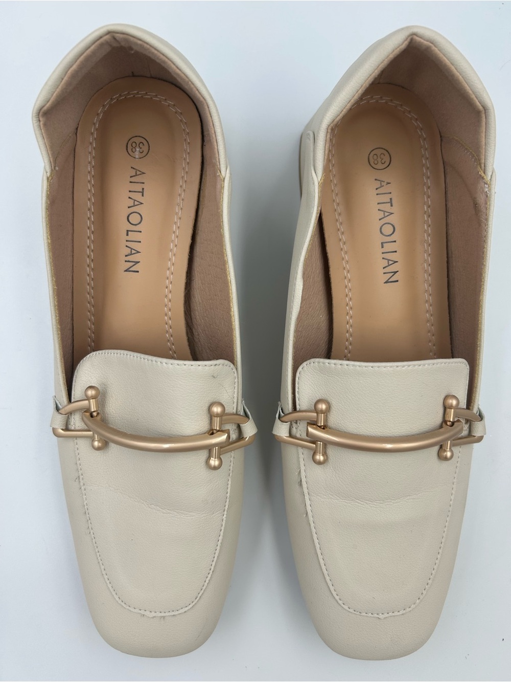Women's Cream Leather Loafers with Gold Accent - Picture 4 of 11